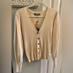 Velvet by Graham & Spencer Cream Ribbed V-Neck Cardigan